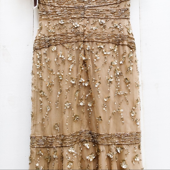 J. Mendel Floral Embroidered Tulle Midi Dress Gold - Picture 10 of 16